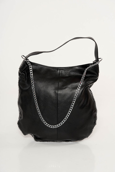 Geanta dama neagra casual din piele ecologica accesorizata cu lant metalic