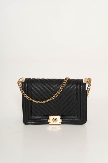 Black casual bag from ecological leather metallic chain accessory