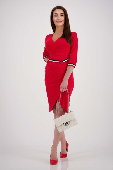 Online Dresses, Red dress crepe pencil wrap over front - StarShinerS - StarShinerS.com