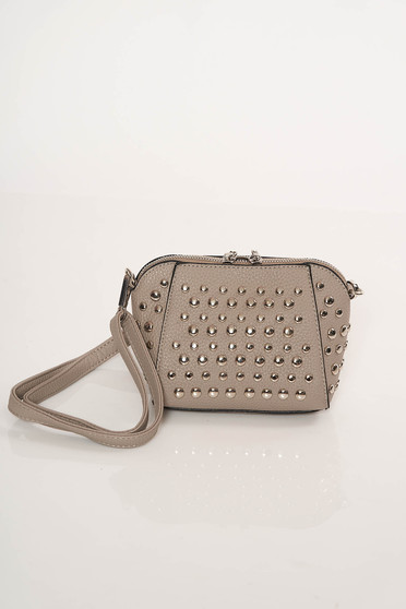 Geanta dama Top Secret gri casual cu maner lung reglabil cu tinte metalice