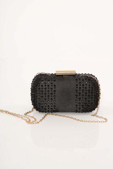 Geanta dama Top Secret neagra plic de party cu aplicatii cu pietre strass