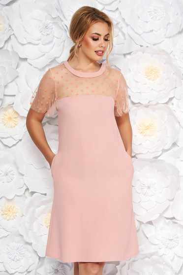 Rochie rosa maneci scurte, transparente cu croi larg
