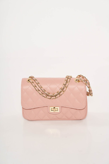 Lightpink bag natural leather long chain handle