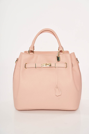 Lightpink office bag natural leather with metalic accessory