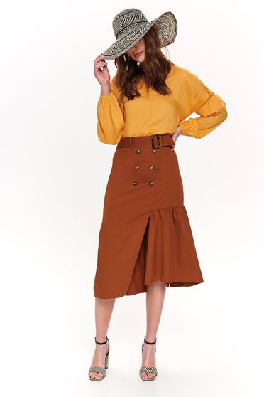 Fusta Top Secret maro cu talie inalta din bumbac evazata accesorizata cu cordon