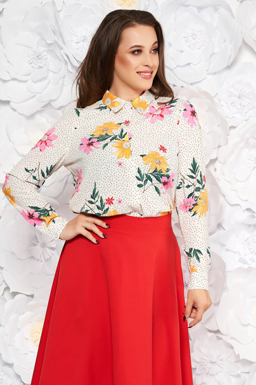 Camasa dama StarShinerS alba eleganta cu croi larg din material usor transparent cu imprimeu floral