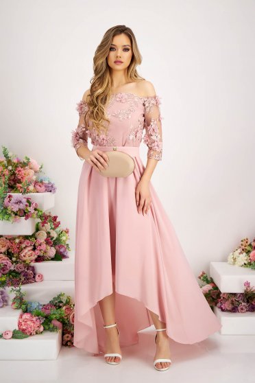 Veil dresses, StarShinerS rosa occasional asymmetrical cloche dress accessorized with tied waistband - StarShinerS.com