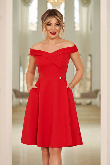 Cleavage dresses, StarShinerS red occasional elegant cloche dress with a cleavage off shoulder flexible thin fabric/cloth - StarShinerS.com