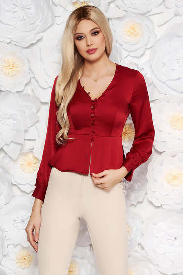Bluza dama StarShinerS visinie eleganta cu un croi mulat din material satinat cu peplum