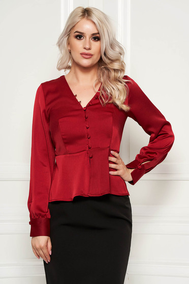 Bluza dama StarShinerS visinie eleganta cu un croi mulat din material satinat cu peplum