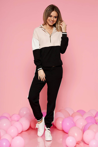 Set SunShine crem casual cu croi larg din material subtire cu buzunare si elastic in talie