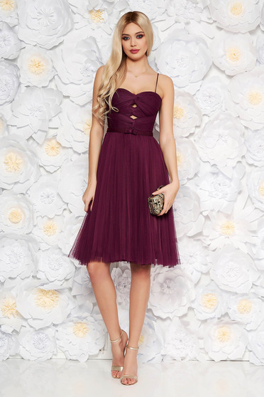 Rochie Ana Radu mov de lux tip corset in clos din tul captusita pe interior decupat la bust