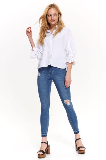 Camasa dama Top Secret alba casual cu croi larg cu maneca 3/4 din bumbac