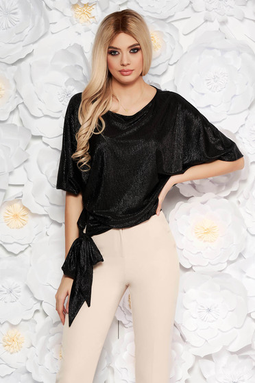Bluza dama StarShinerS neagra eleganta cu croi larg din material lucios