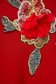 Rochie din stofa rosie midi cu maneci din voal cu flori in relief - StarShinerS 5 - StarShinerS.ro