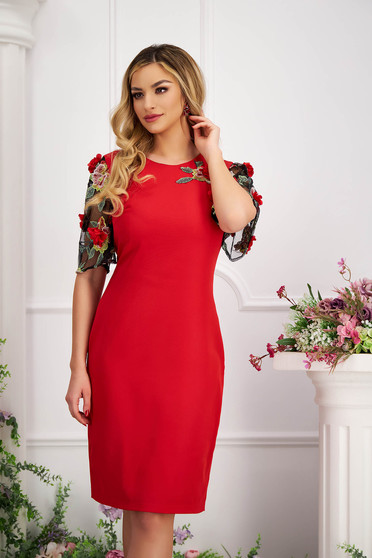 Plus Size Dresses, StarShinerS grey dress occasional midi cloth with rounded cleavage with laced sleeves - StarShinerS.com