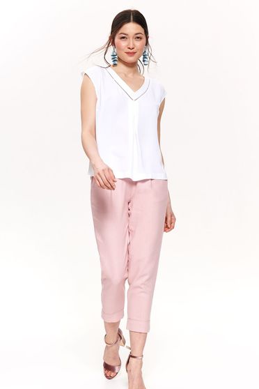 Bluza dama Top Secret alba cu croi larg cu decolteu in v fara maneci din material subtire