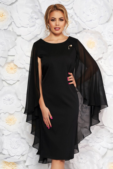 Rochie neagra de ocazie din stofa subtire usor elastica suprapunere cu voal
