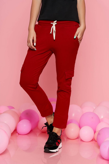 Pantaloni SunShine visinii casual cu elastic in talie cu buzunare din bumbac usor elastic