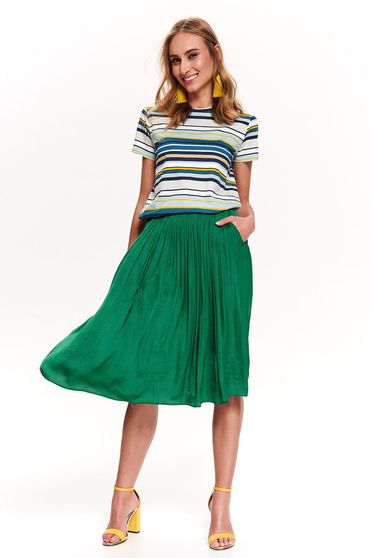 Tricou Top Secret verde casual cu croi larg din bumbac cu dungi