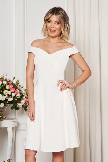 Fabric dresses, StarShinerS white occasional elegant cloche dress with a cleavage off shoulder flexible thin fabric/cloth - StarShinerS.com