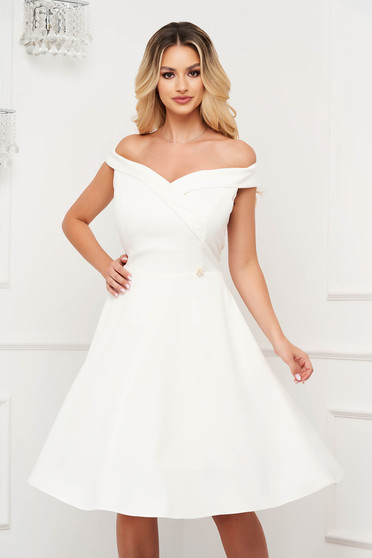 Cleavage dresses, StarShinerS white occasional elegant cloche dress with a cleavage off shoulder flexible thin fabric/cloth - StarShinerS.com