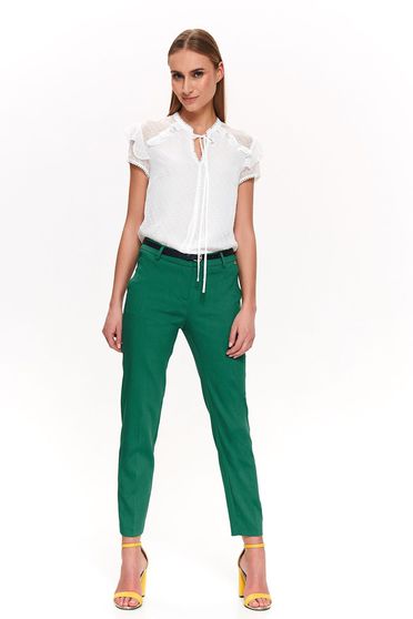 Pantaloni Top Secret verzi office conici cu talie medie accesorizati cu cordon