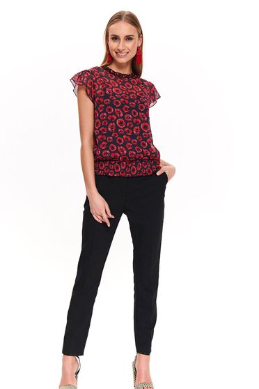 Bluza dama Top Secret albastra-inchis cu maneca scurta cu croi larg din material transparent cu imprimeu floral
