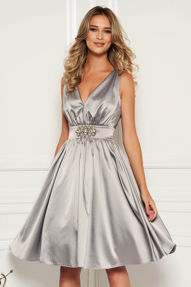 StarShinerS grey dress elegant occasional midi from satin with inside ...