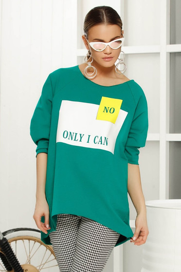 Bluza dama verde casual asimetrica cu croi larg cu maneci trei-sferturi