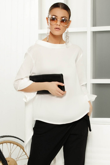 Bluza dama alba eleganta asimetrica cu croi larg din material usor transparent