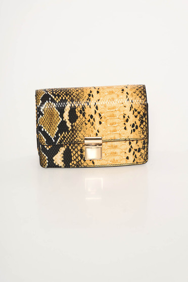 Geanta dama mustarie din piele ecologica animal print cu maner lung tip lantisor