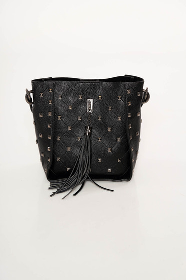 Top Secret black bag with tassels with metallic spikes