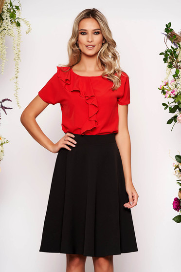 Bluza dama StarShinerS rosie cu maneca scurta cu volanase din material subtire