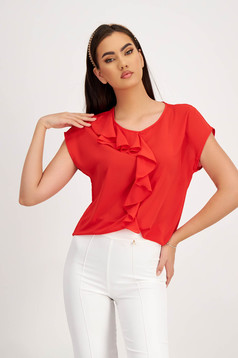 StarShinerS red women`s blouse short sleeve with ruffle details thin fabric