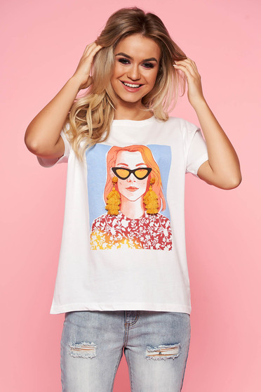 Tricou Top Secret alb casual cu croi larg cu maneca scurta din bumbac neelastic