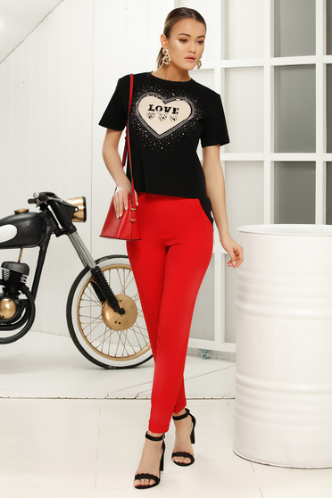 Tricou negru casual cu maneci scurte cu croi larg