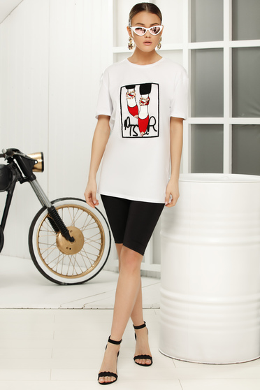 Tricou alb casual cu croi larg cu maneci scurte din material subtire