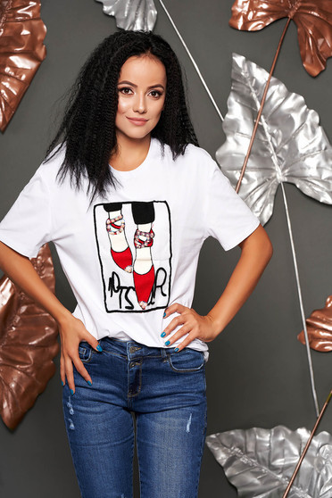 Tricou alb casual cu croi larg cu maneci scurte din material subtire