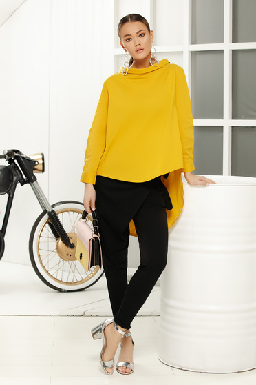 Bluza dama galbena casual cu croi larg asimetrica cu maneca lunga