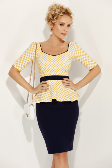 Camasa dama Fofy mustarie eleganta cu un croi mulat cu peplum accesorizata cu cordon
