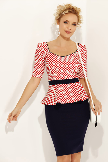 Camasa dama Fofy rosie eleganta cu un croi mulat cu peplum accesorizata cu cordon