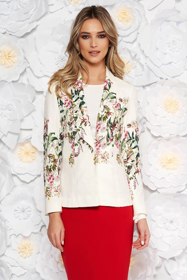 Sacou alb elegant tip blazer din bumbac cu model in relief fara captuseala