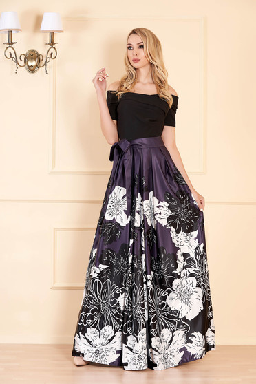 Rochie Artista mov de ocazie in clos din material satinat captusita pe interior cu umeri goi