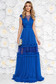 Ana Radu blue occasional cloche dress with v-neckline with lace details accessorized with tied waistband 3 - StarShinerS.com