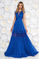 Ana Radu blue occasional cloche dress with v-neckline with lace details accessorized with tied waistband 1 - StarShinerS.com