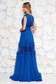 Ana Radu blue occasional cloche dress with v-neckline with lace details accessorized with tied waistband 2 - StarShinerS.com