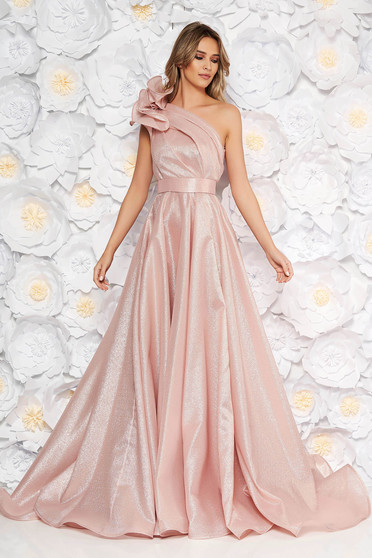 New Year`s Eve Dresses, Ana Radu rosa luxurious cloche dress nonelastic fabric with metallic aspect with inside lining with ruffle details - StarShinerS.com