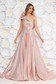 Rochie din material neelastic cu aspect metalic roz deschis in clos cu volanase - Ana Radu 1 - StarShinerS.ro