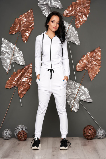 Set SunShine alb casual din 2 piese din bumbac usor elastic